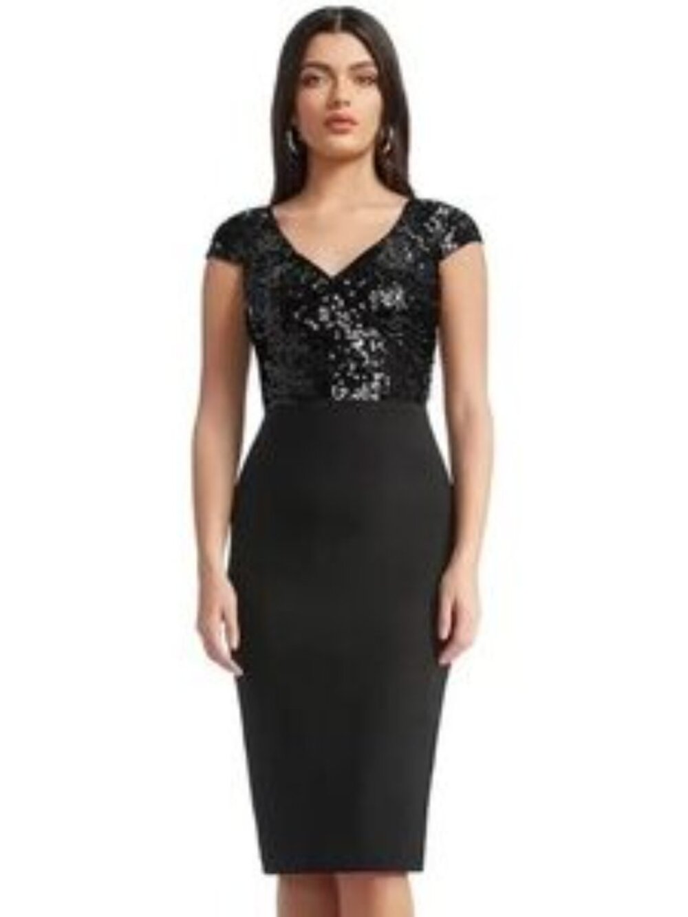 NWT: Dress The Population Jaleah Black Sequin V-Neck Bodycon Midi Dress